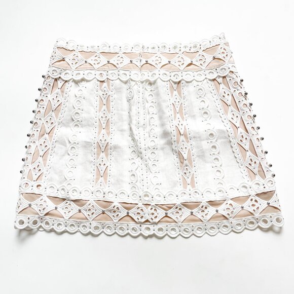 Zimmermann Moncur Studded Mini Skirt Ivory Size AU 3 US 10 NEW NWT - Picture 3 of 11